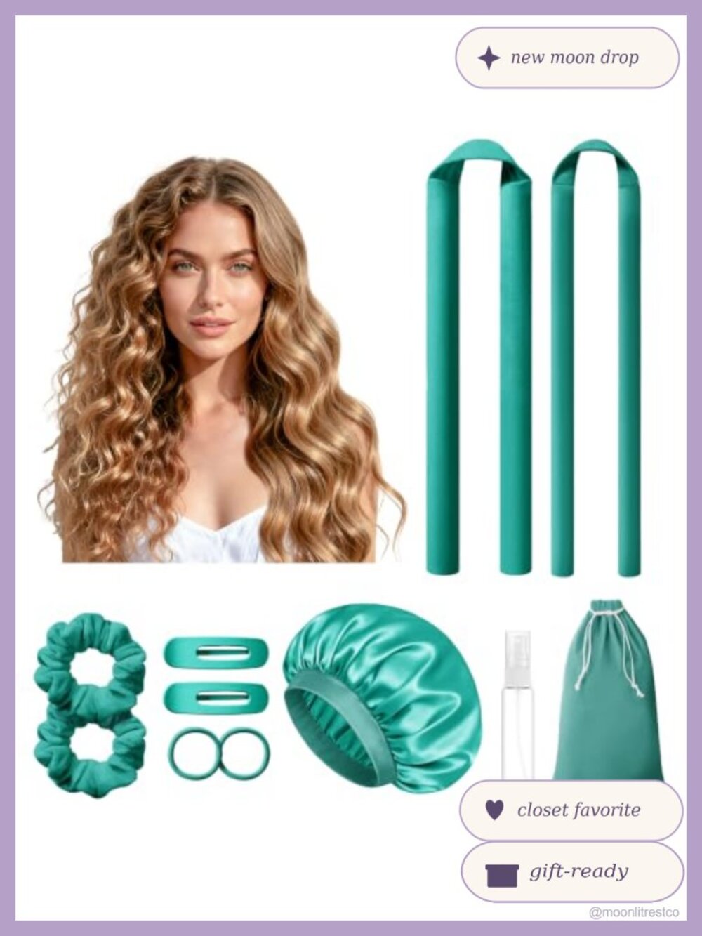 Heatless Curling Rod Set Foam Hair Rollers Bonnet Scrunchies Clips